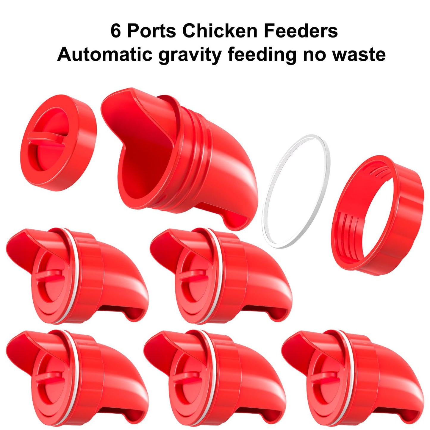 Chicken Feeder No Waste Automatic Poultry Feeder DIY Chicken Feeders and Waterer Set 6 Chicken Feeders Ports Auto Chicken Feeder Kit