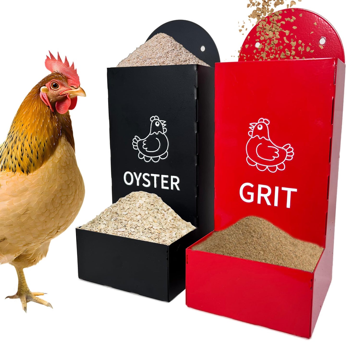 2PS Metal Chicken feeders, Oyster Shell and Grit Feeder, Large Capacity Chicken coop Accessories for Rust Prevention, Comes with Installation Tools, Suitable for breeding Farms and Farms