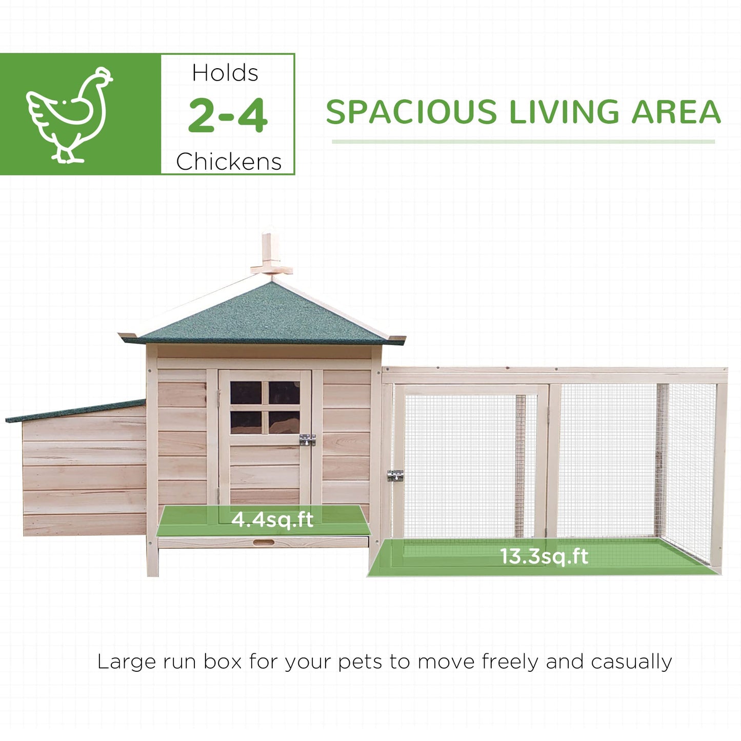 PawHut 77" Wooden Chicken Coop with Nesting Box, Cute Outdoor Hen House with Removable Tray, Ramp Run, for Garden Backyard, Natural