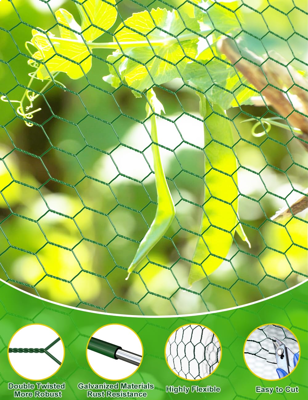 TOYPOPOR Chicken Wire, 16''x 190''/16ft Mesh Roll for Floral Arrangements, Anti-Rust PVC Coated Garden Netting, Rabbit Animal Fence with Cutting Plier, Gloves and Ties for DYI Crafts, Poultry, Garden