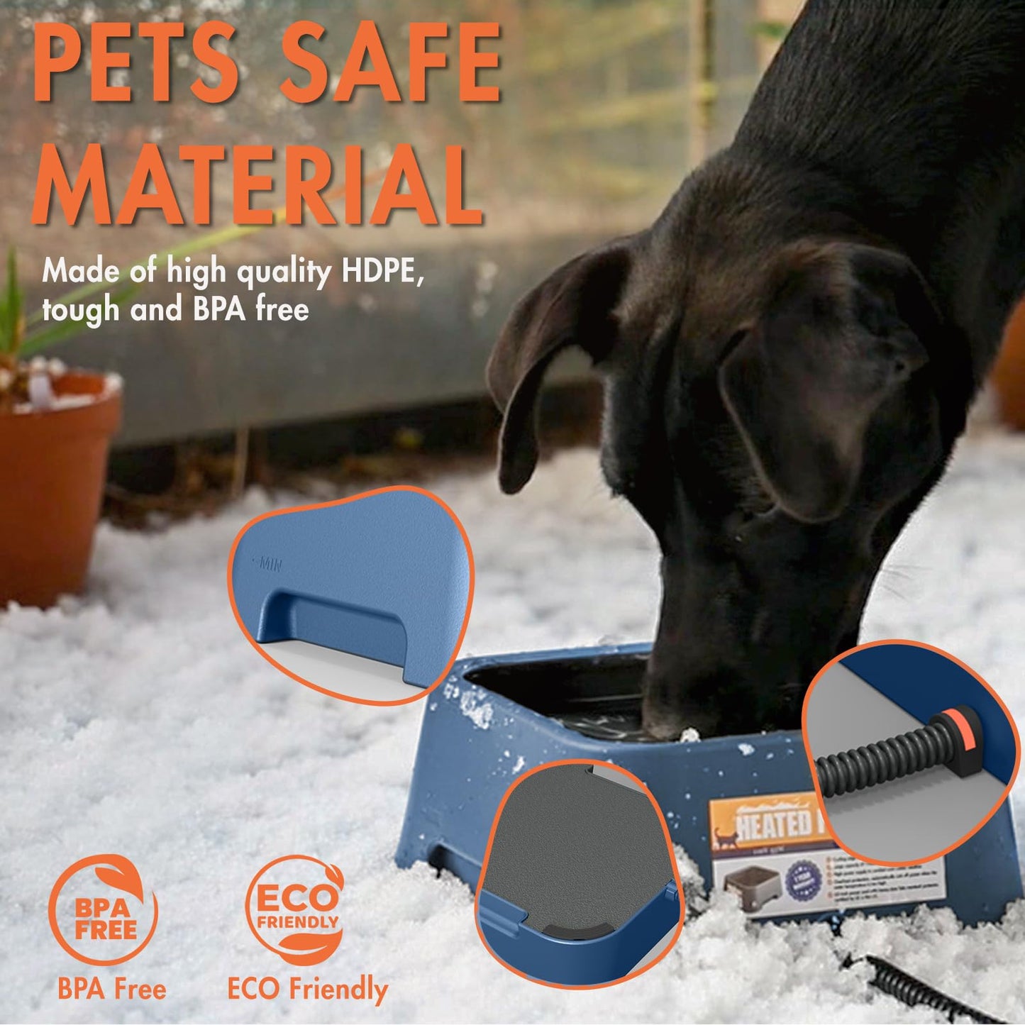 PETSOLON Heated Water Bowl for Dog & Cat, 3 L/ 101 oz Heated Dog Bowl for Winter, Heated Pet Bowl for Indoor/Outdoor, Large Heated Waterer for Pets & Poultry, Constant 39℃/ 102℉, 110V 38W, Blue