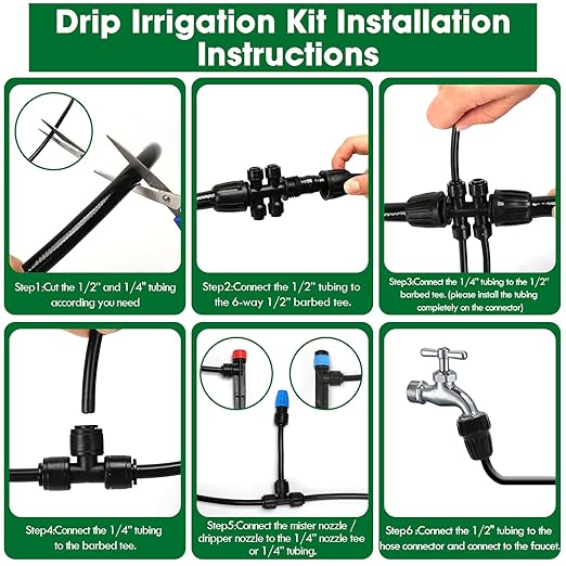 Drip Irrigation Kit, Flantor 190FT Greenhouse Drip Irrigation System Adjustable Garden Watering System with 1/2" & 1/4" Irrigation Tubing, Patio Misting Plant Watering System for Garden and Lawn
