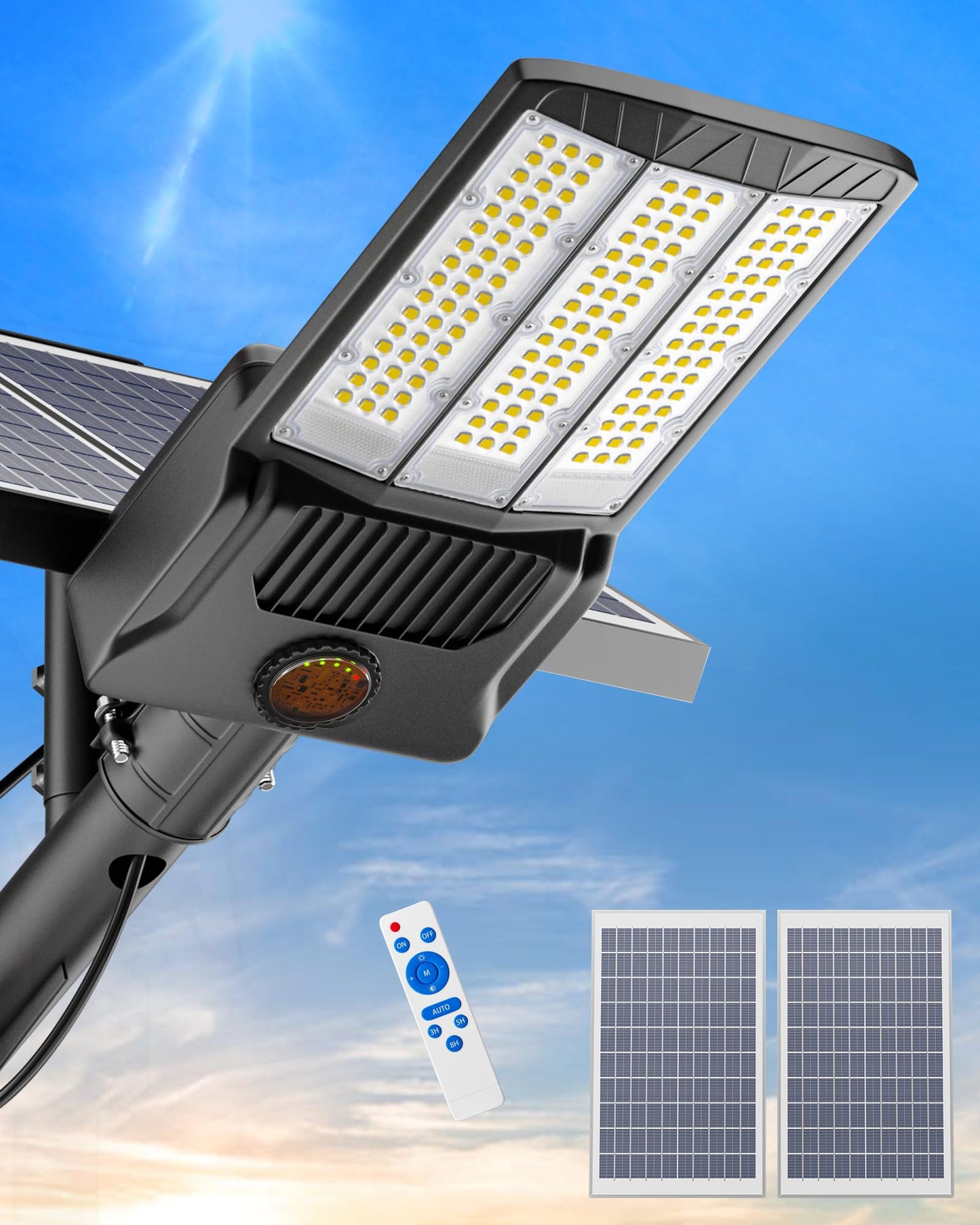 Ofuray Of-9800W and Of-5600W Solar Street Light Outdoor Waterproof,Solar Parking Lot Lights Commercial Dusk to Dawn, 6500k IP67 Street Led with Remote Control for Street,Court,Barn