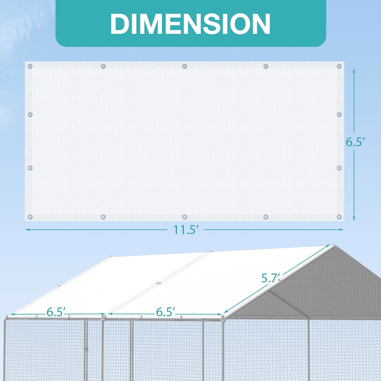 Chicken Coop Cover Waterproof, 11.5 * 6.5 FT Chicken Run Tarp with Ball Bungees Cords, UV Shade Cloth for Yard Large Chicken Coop, Walk-in Chicken Run Pen, Duck Coop Tarp Replacement (2 Pack,White)