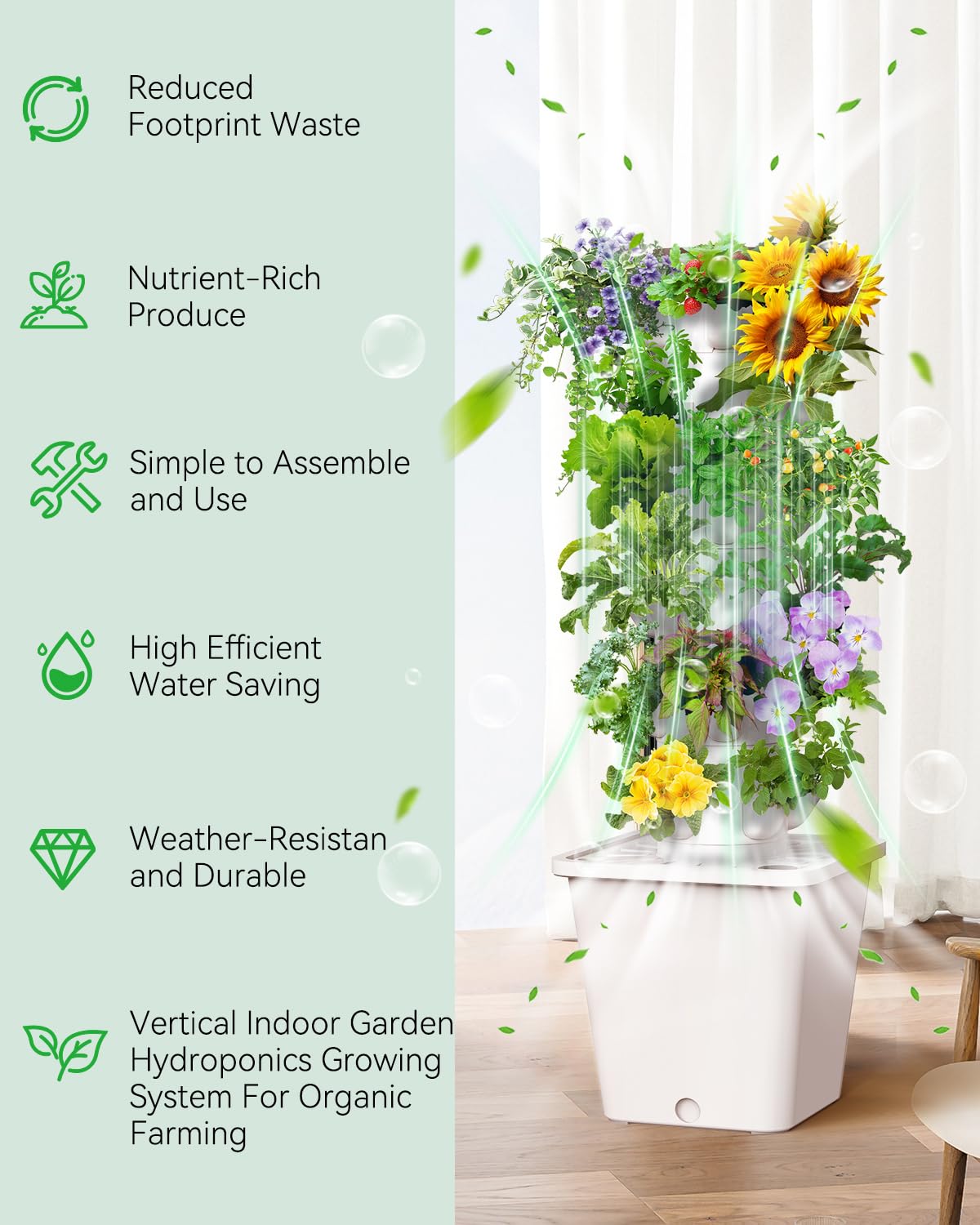 SJZXUV Vertical Hydroponics Growing System Kit, Indoor Outdoor Gardening System Kits, Herb & Fruits Growing Tower, 6 Layer 30 Pods