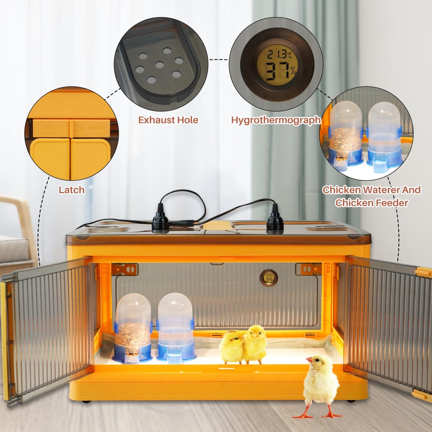 Chick Brooder Box for Chicks, Brooder Box with Feeder and Waterer, Brooder Heater Warms up to 20 Chicks, Poultry Breeding Box Suitable for Chick Duckling Parrot Lizard (Large)