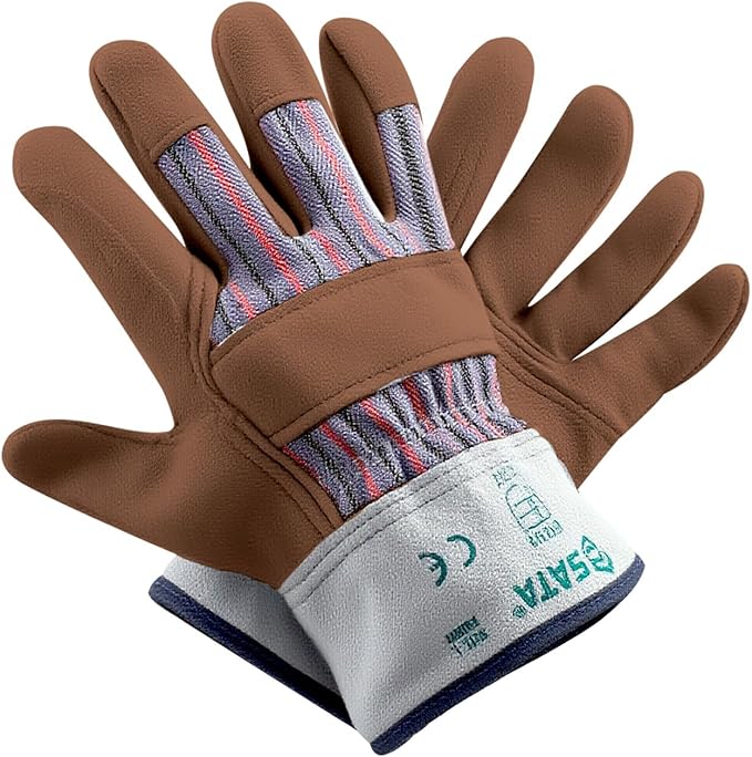 SATA Heavy Duty Halfleather Work Gloves, Doublelayer Cowhide, Cotton Lining, Leather Palm, Gardening, Yard Gloves