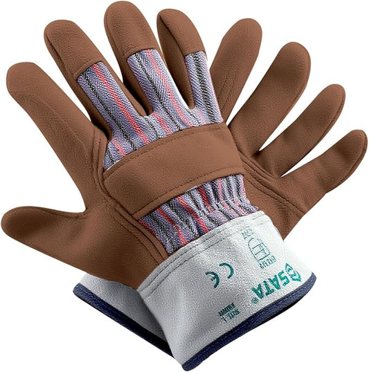 SATA Heavy Duty Halfleather Work Gloves, Doublelayer Cowhide, Cotton Lining, Leather Palm, Gardening, Yard Gloves