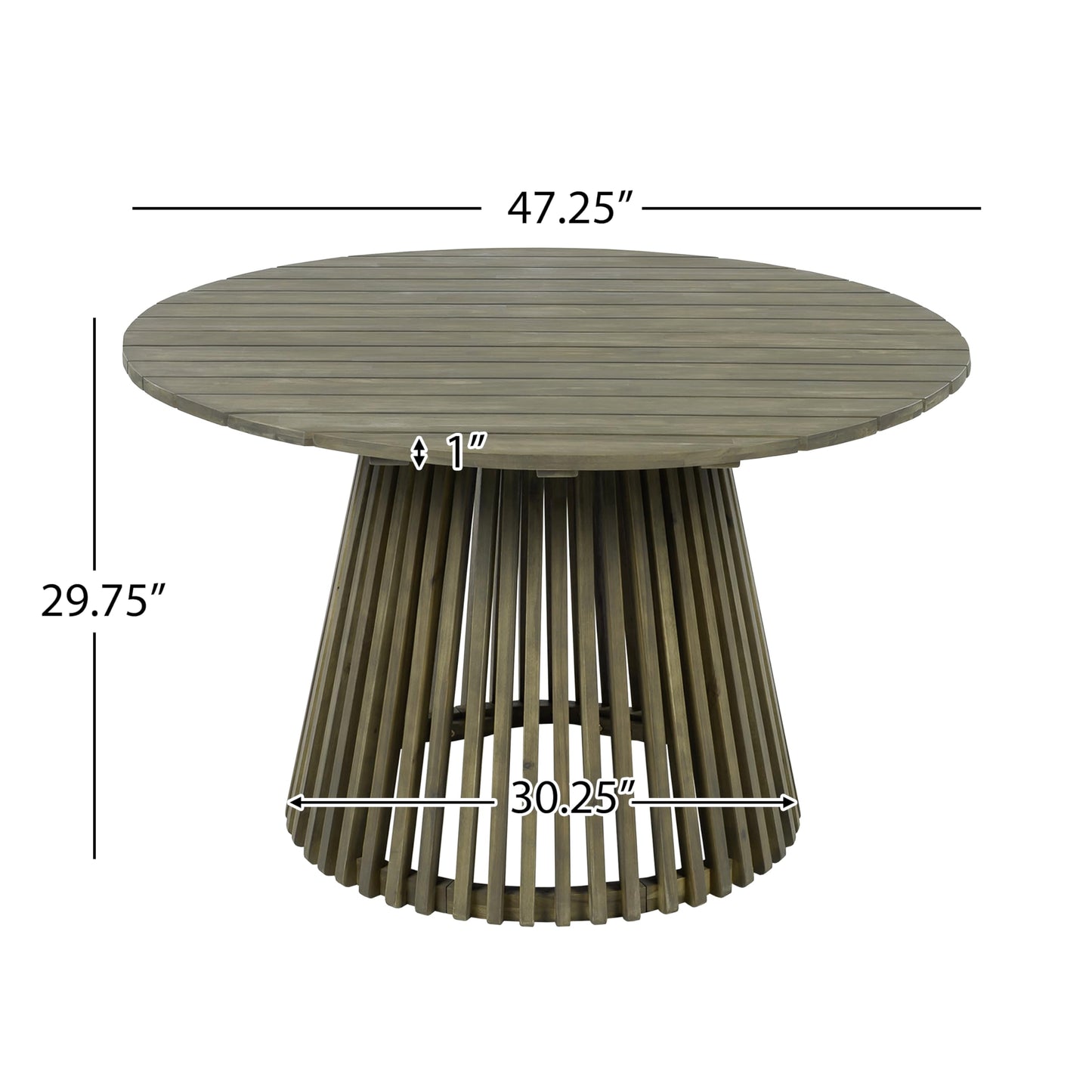 Christopher Knight Home Briar Farmhouse Acacia Wood Round Dining Table, Patio Dining Room Table with Unique Wooden Base for Backyard/Garden, Slatted Design Outdoor Dining Table, Light Teak