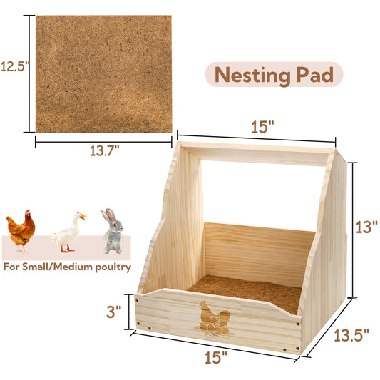 YIMITEE Chicken Nesting Box, 15"x13.5"x15" Wooden Chicken Coop with Pad, Wall-Mounted Nest Box for Laying Eggs, Large Single Compartment Hen Laying Boxes for Duck, Bird, Dove, Poultry, Farm
