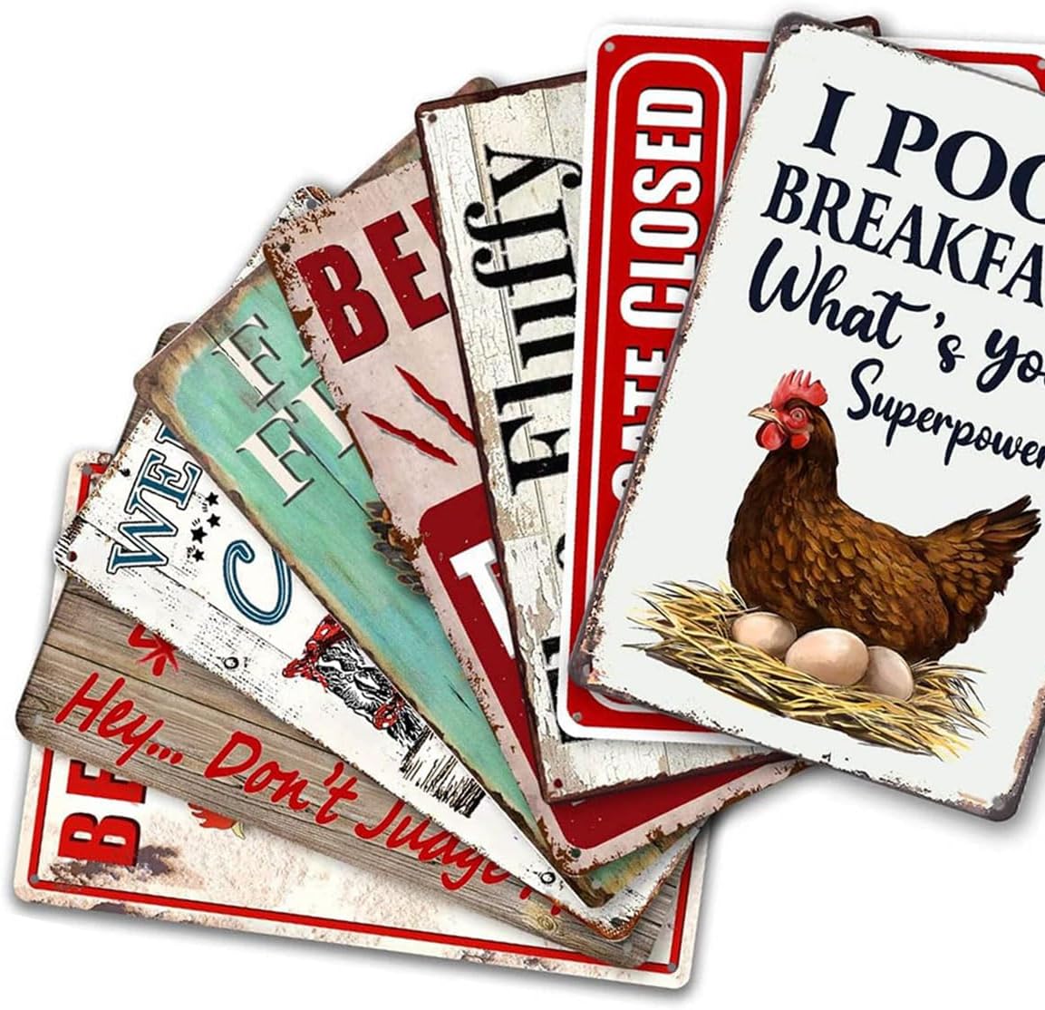 8 Pack Chicken Coop Accessories, Funny Chicken Coop Metal Signs Outdoor Chicken Decor Chickens Farm Personalized Tin Sign Chicken Gifts For Chicken Lovers Chicken House Decor 8×12 Inch