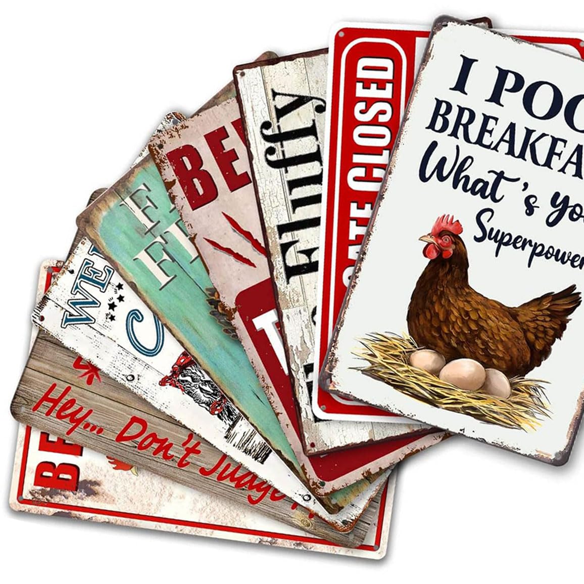 8 Pack Chicken Coop Accessories, Funny Chicken Coop Metal Signs Outdoor Chicken Decor Chickens Farm Personalized Tin Sign Chicken Gifts For Chicken Lovers Chicken House Decor 8×12 Inch