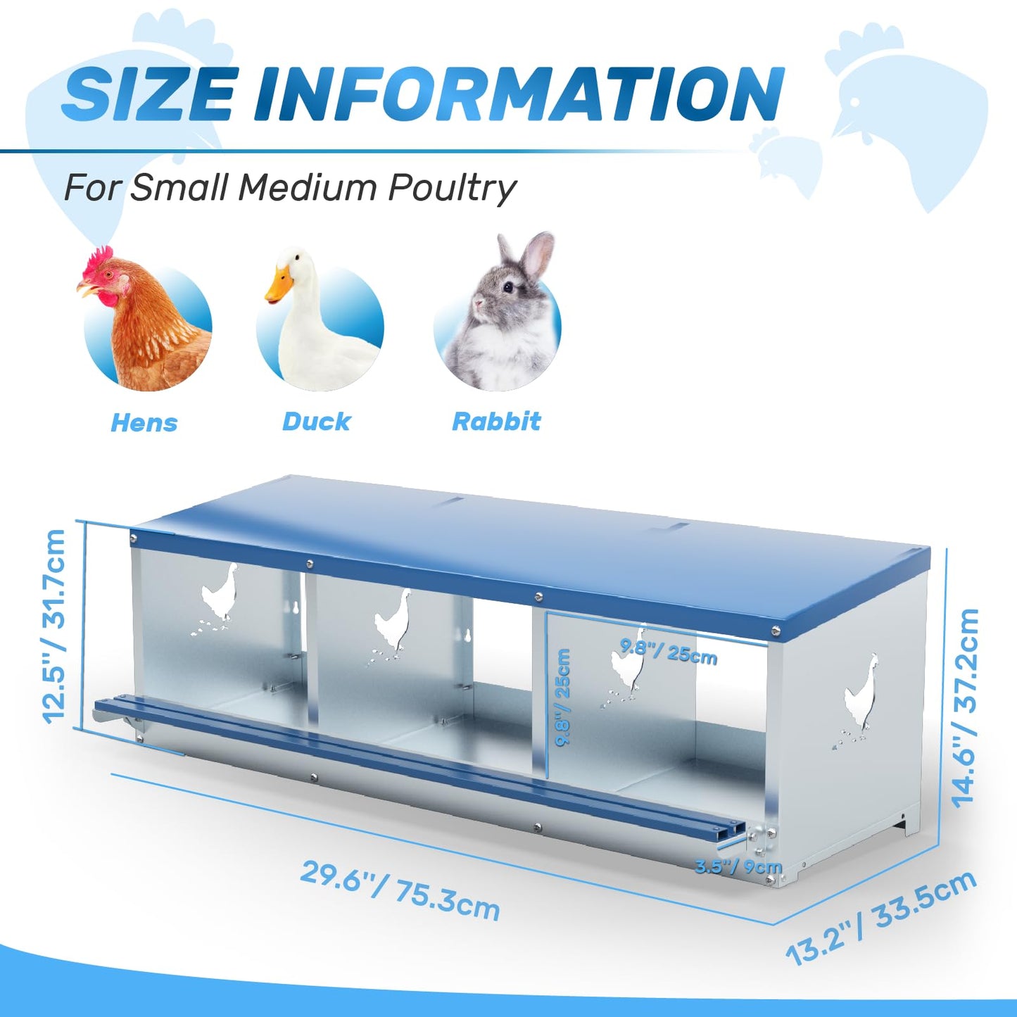 Kinchoix Chicken Nesting Box for Laying Eggs 3 Holes Metal Nest Box for Chicken Hens Ducks Poultry Protect Eggs Chicken Coop Easy Egg Collection Wall Mount Nest Box for Chicken Coop