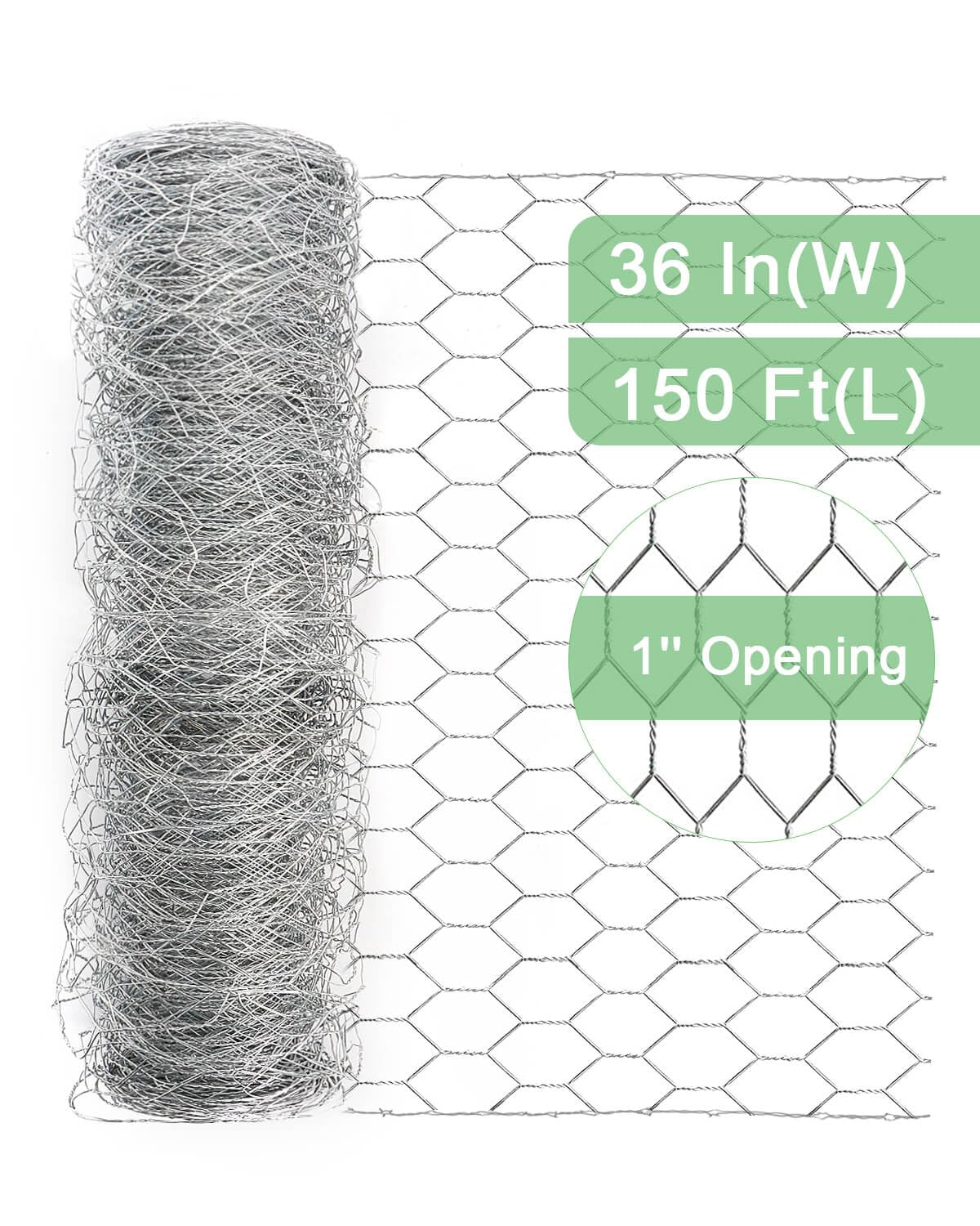 Garden Poultry Chicken Wire Netting - 36 '' × 150 ' Garden Fence Animal Barrier, Chicken Wire for Crafts, 1 inch Mesh Poultry Netting Fence, Pet/Rabbit/Chicken Wire Fencing
