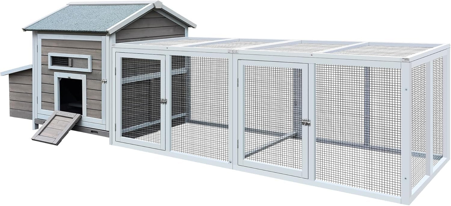 118" Large Chicken Coop with Run & Nesting Box, Outdoor Wooden Poultry House for 2-6 Chickens, UV-Resistant Waterproof Roof, Removable Tray, Sliding Door & Ramp, Rabbit Hutch, Backyard Hen House