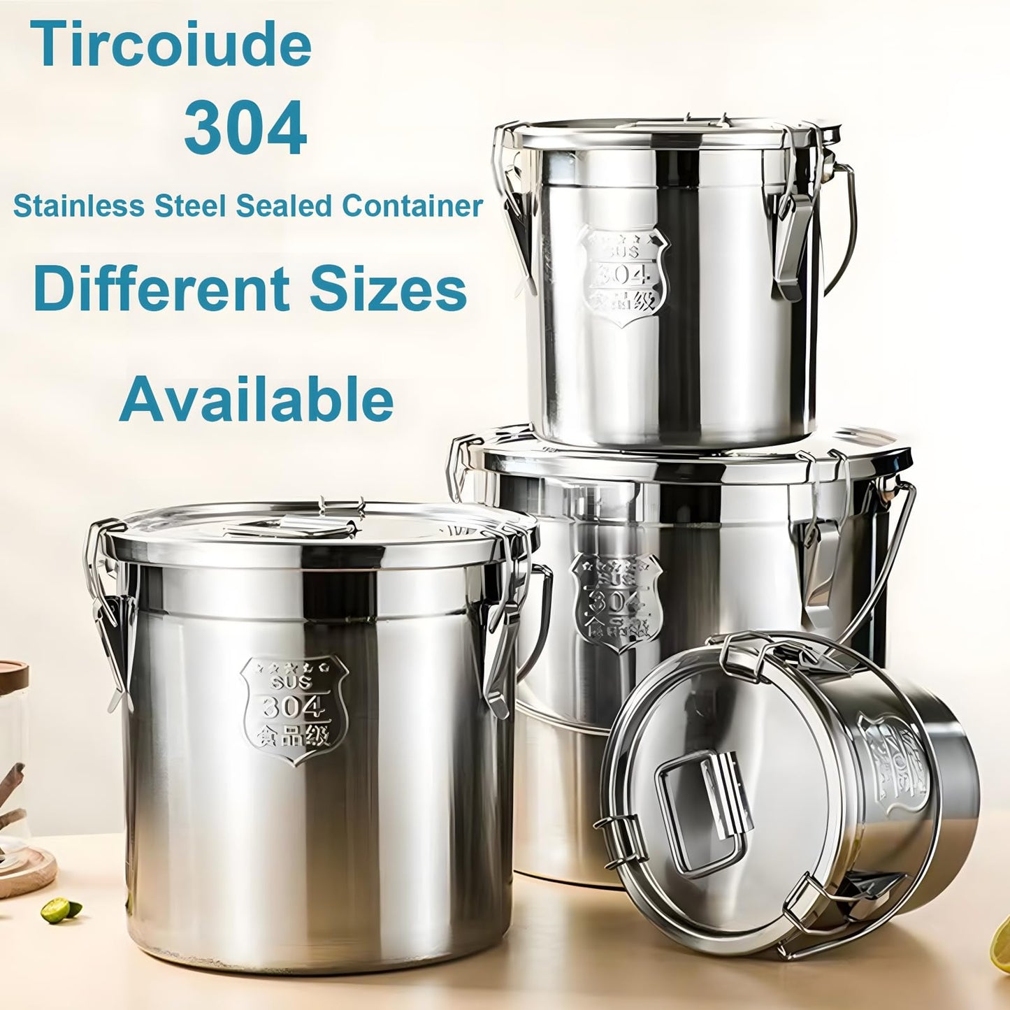 Tircoiude 304 Stainless Steel Kitchen Airtight Canister, 12L 3.1 gal Rice Oil Food Storage Bucket Transport Can with andles Airtight Lid for Rice Flour Grain Coffee Bean Pail Container