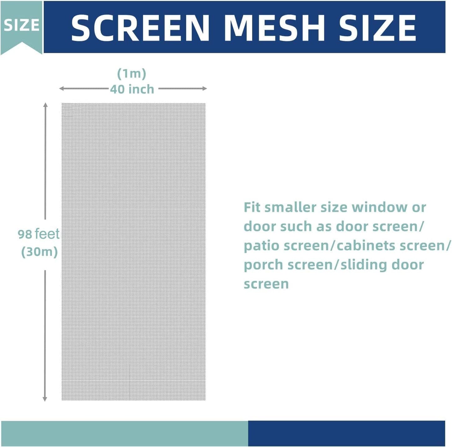 Nisorpa 304 Stainless Steel Woven Wire Mesh 40 Inch x 98 Feet Window Screen Security Mesh Roll Replacement for Balcony Porch Cabinets, Poultry Netting Cage Fence - 20 Mesh 0.15mm Wire Dia