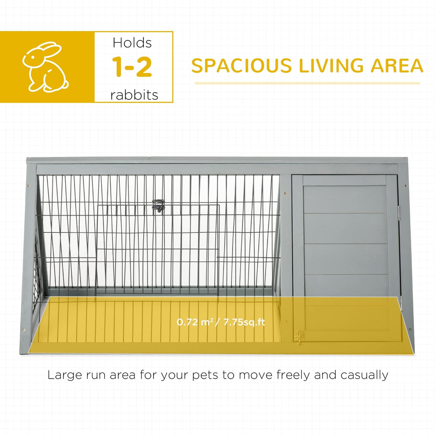 PawHut 46" x 24" Wooden A-Frame Outdoor Rabbit Hutch, Small Animal Cage, Bunny Hutch with Outside Run & Ventilating Wire, Gray