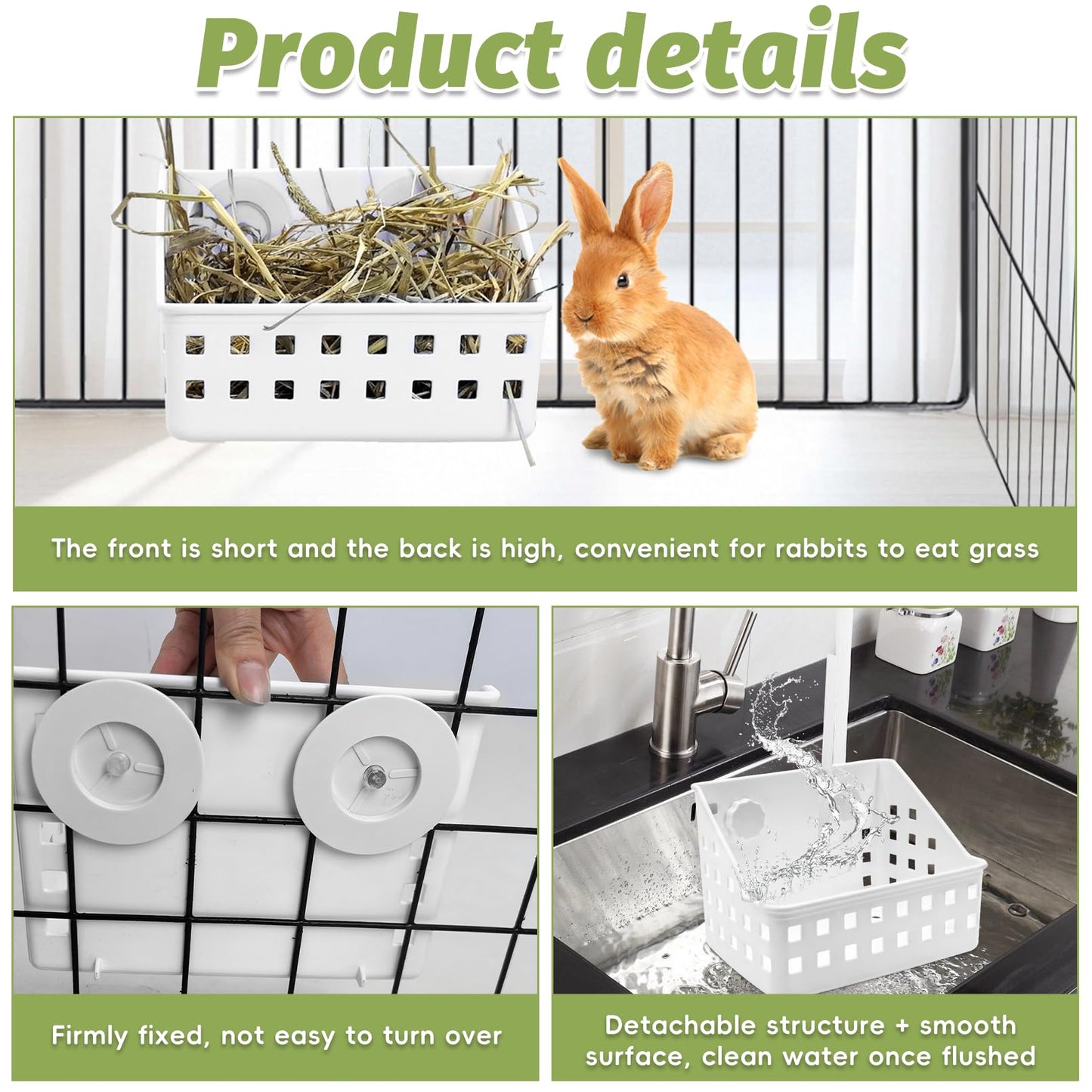 PINVNBY Hay Feeder for Rabbits, Less Wasted Hay Rack Manger, Hanging Guinea Pig Rabbit Hay Holder for Bunny, Chinchilla, Guinea Pig, Plastic Food Bowl Use for Grass & Food (Small Size)