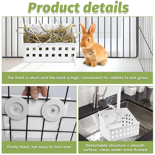 PINVNBY Hay Feeder for Rabbits, Less Wasted Hay Rack Manger, Hanging Guinea Pig Rabbit Hay Holder for Bunny, Chinchilla, Guinea Pig, Plastic Food Bowl Use for Grass & Food (Small Size)