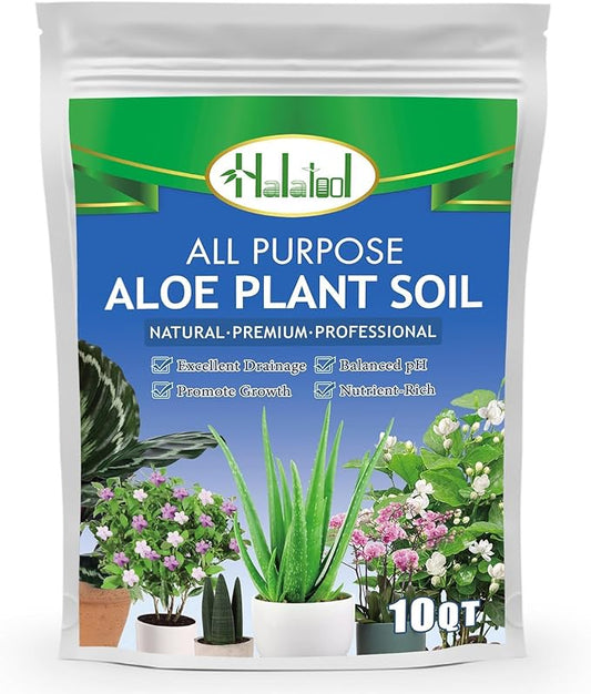Halatool 10QT Premium Indoor Potting Soil Organic Aloe Vera Plant Potting Mix Garden Soil for Succulents Bonsai Cactus Houseplants Flowers Vegetables & Herbs