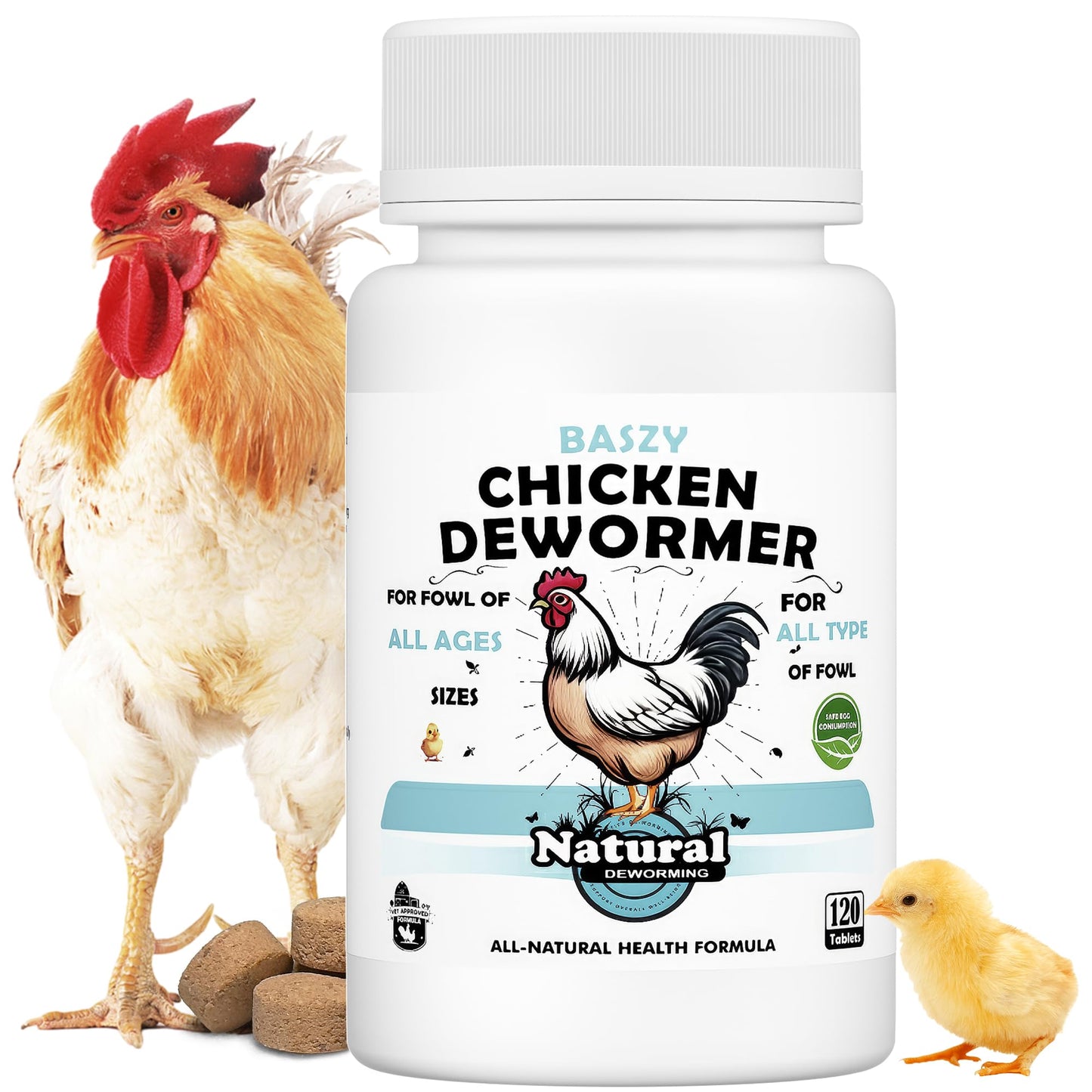 Chicken Dewormer - 120 Tablets All-Natural Formula, US-Made Chicken Dewormer Supplies For All Ages and Sizes to Relieve and Prevent Worms in Laying Hens, Chicks, Roosters, Turkeys, and Other Poultry