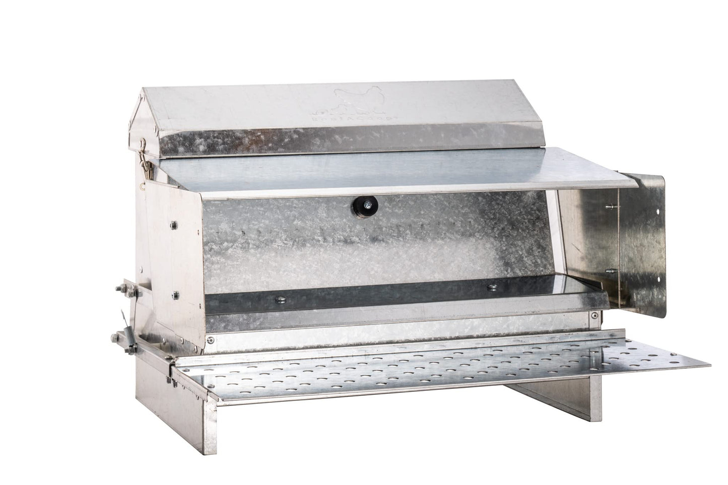 RentACoop Automatic Metal Treadle Feeder - Outdoor Use, Rainproof - Suitable for Chicken, Bantams, Poultry, Pheasants, etc. - 25lb Capacity