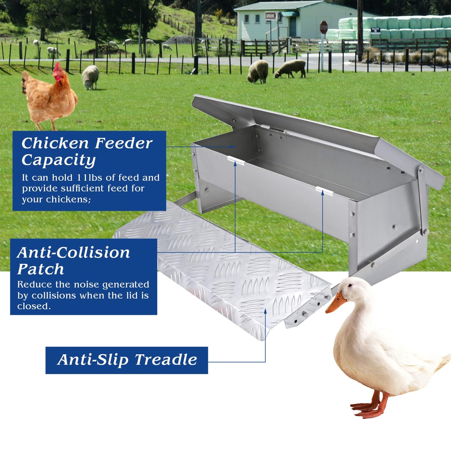 MUDUOBAN Treadle Chicken Feeder Rodent Proof No Waste,15lbs Large Capacity Chicken Grit and Oyster Shell Feeder for Poultry Duck,with Weatherproof Lid