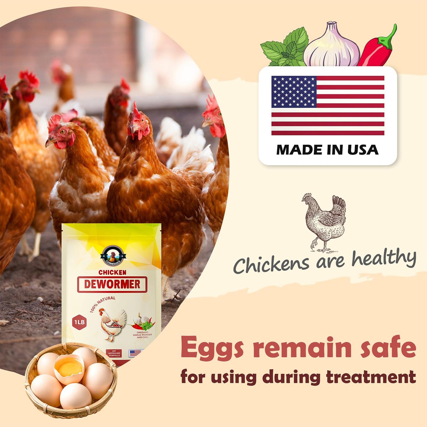 CanineGluca Chicken Dewormer Powder, All-Natural Health Formula, 1LB Pouch, US-Made,Safe for Eggs, Effective for All Ages & Sizes, Chicken Wormer, Prevents and Relieves Worm, Poultry Medicine Supplies