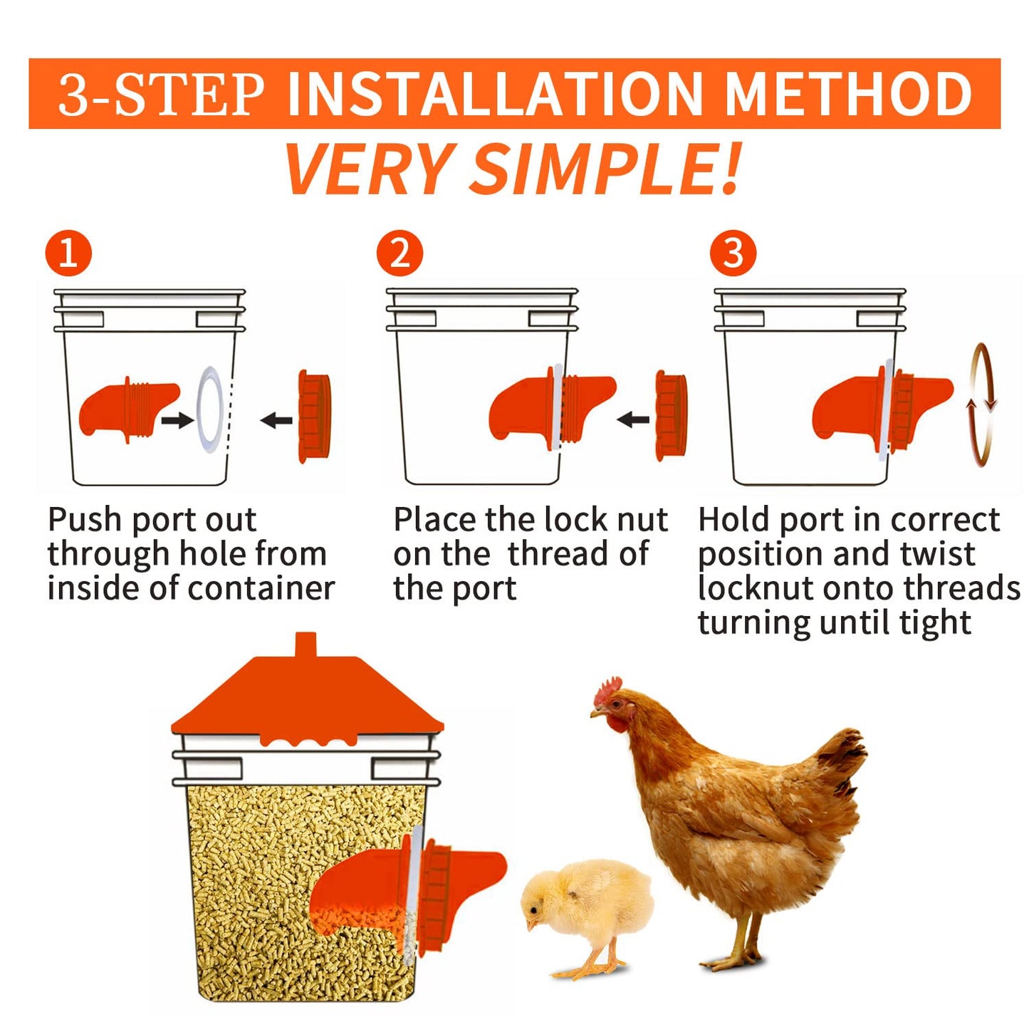 GUEOQTC-10 Pounds Chicken Feeder with 4 Ports, Rainproof Poultry Feeder for Up to 10 Adult Chickens or 15 Chicks（Patented Products）