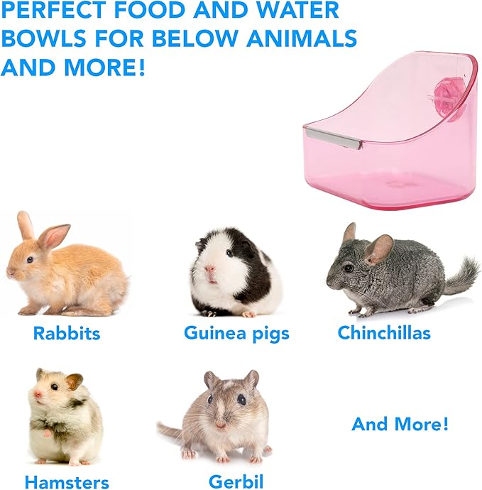 (2 Pack) 5" x 3 3/4" x 4" CalPalmy Pink Food and Water Bowl for Rabbit, Chinchilla, Guinea Pig - The Best Tip-Proof, Clip-On Food Dishes for Rabbits and Small Pets