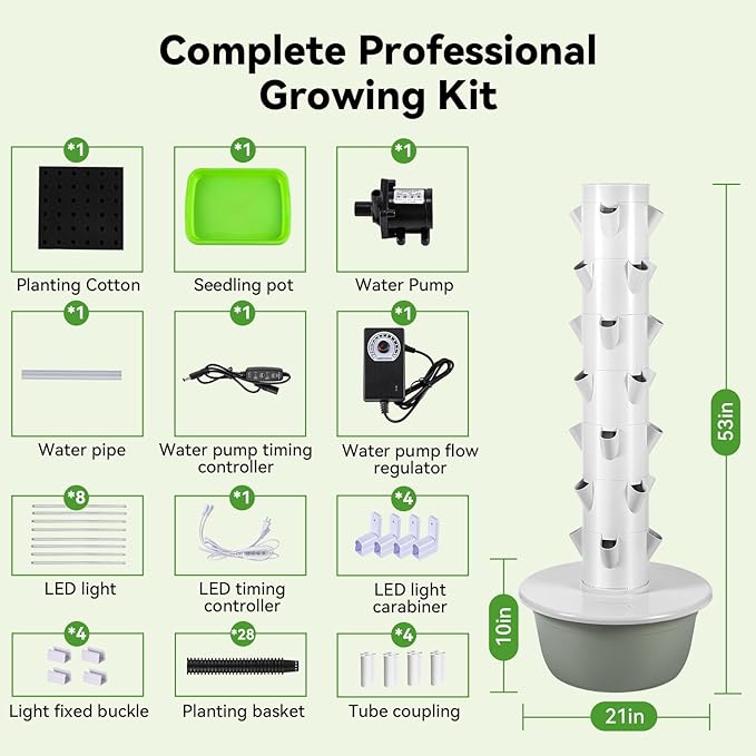 BAOSHISHAN Hydroponics Tower, 7-Layer 28pod Vertical Hydroponic Growing System with Foldable LED Light, Space-Saving for Vegetable Herbs & Auto Water Circulation