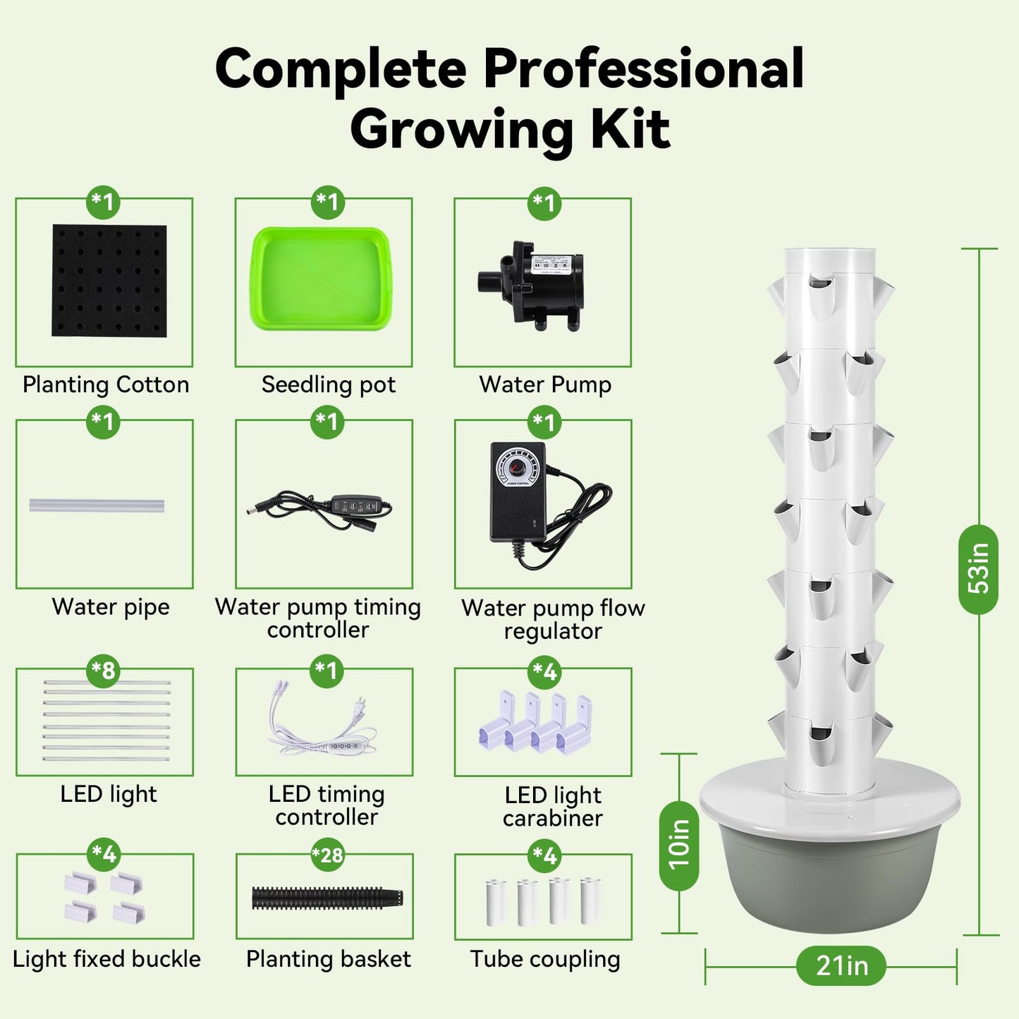 BAOSHISHAN Hydroponics Tower, 7-Layer 28pod Vertical Hydroponic Growing System with Foldable LED Light, Space-Saving for Vegetable Herbs & Auto Water Circulation