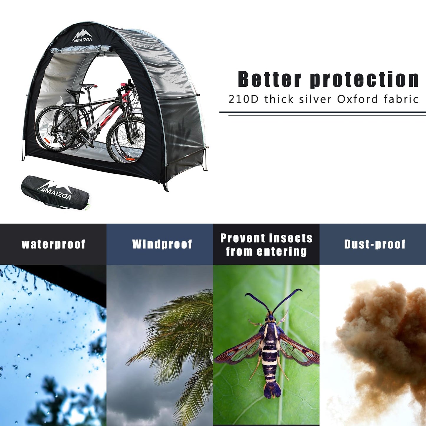MAIZOA 83 x 32 x 65 in Outdoor Bike Covers Storage Shed Tent,210D Oxford Thick Waterproof Fabric,Outdoor Aluminum Alloy Bracket Bicycle Storage shed, Neat Tent Bicycle Cover