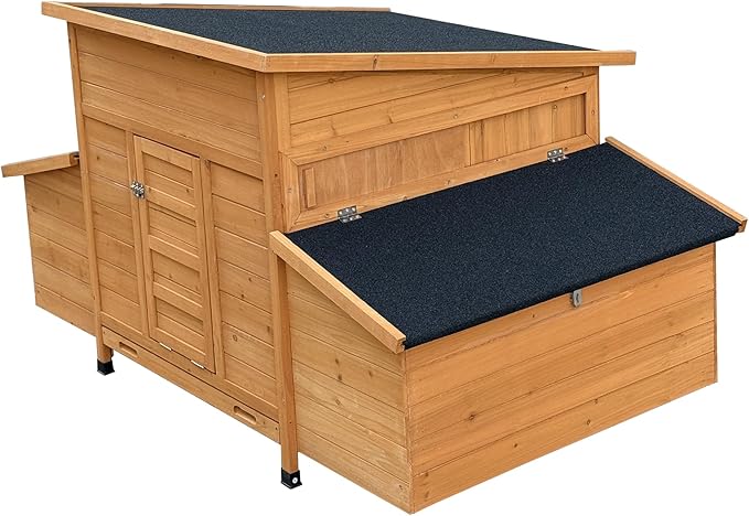55.2" Wooden Chicken Coop for 4-6 Chickens,Hen House Poultry Pet Hutch Cage with 6 Large Nest Boxes,Ramps ans a Removable Tray,Waterproof Asphalt Roof,Moisture Protection,Natural
