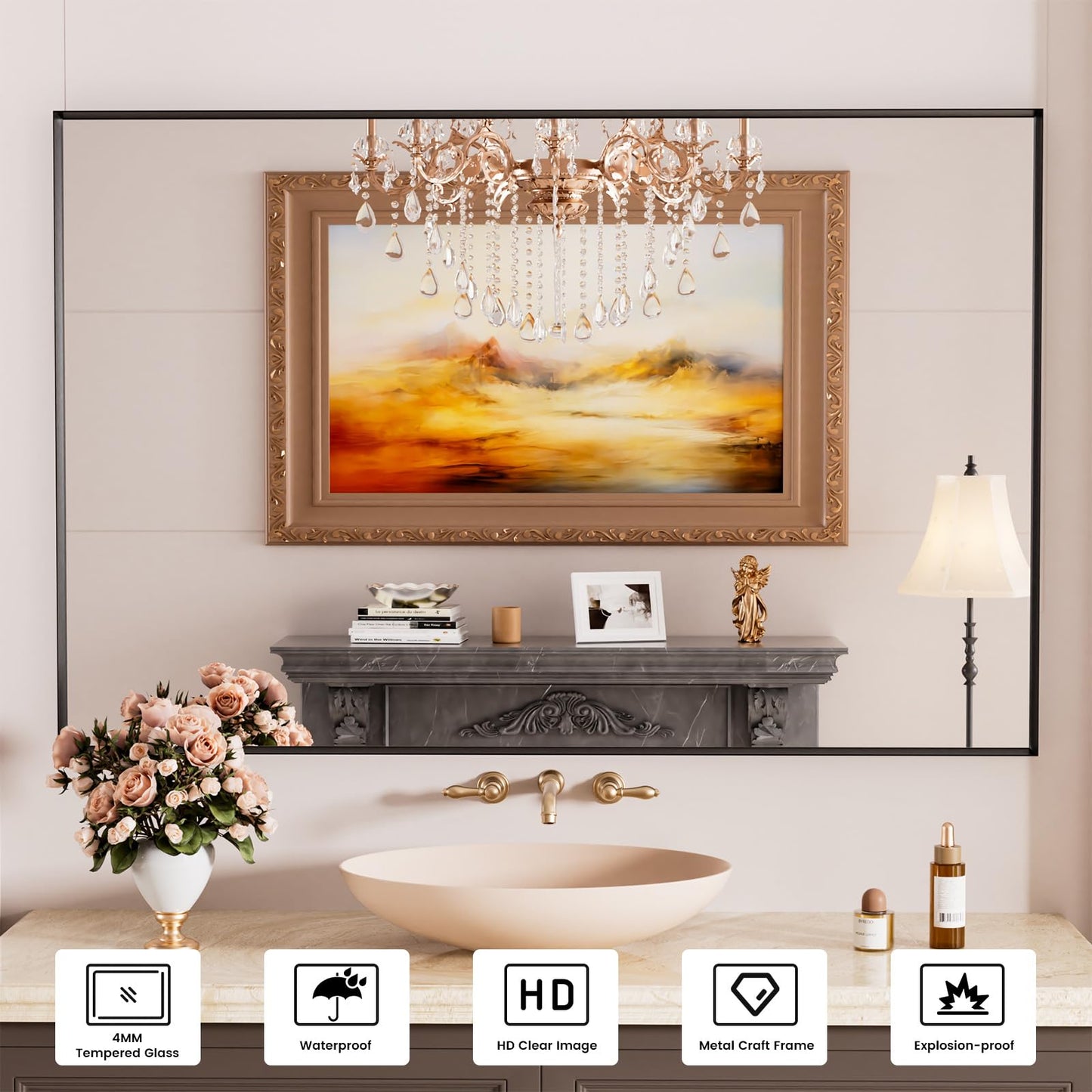 ISTRIPMF Bathroom Mirror Black,55x36 Inch Large Matte Black Bathroom Vanity Mirror,Rectangle, Square Corner, Anti-Rust,Shatter-Proof, Bedroom, Living Room, Entryway, Wall-Mounted(Horizontal/Vertical)