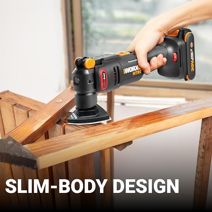 Worx Nitro 20V Cordless Oscillating Multi Tool with 5° Oscillation Angle, VibraFree Technology, Slim-body Design, 2.0 Ah Battery and Charger Included, 23 Pieces Accessories with Carrying Bag, WX698L