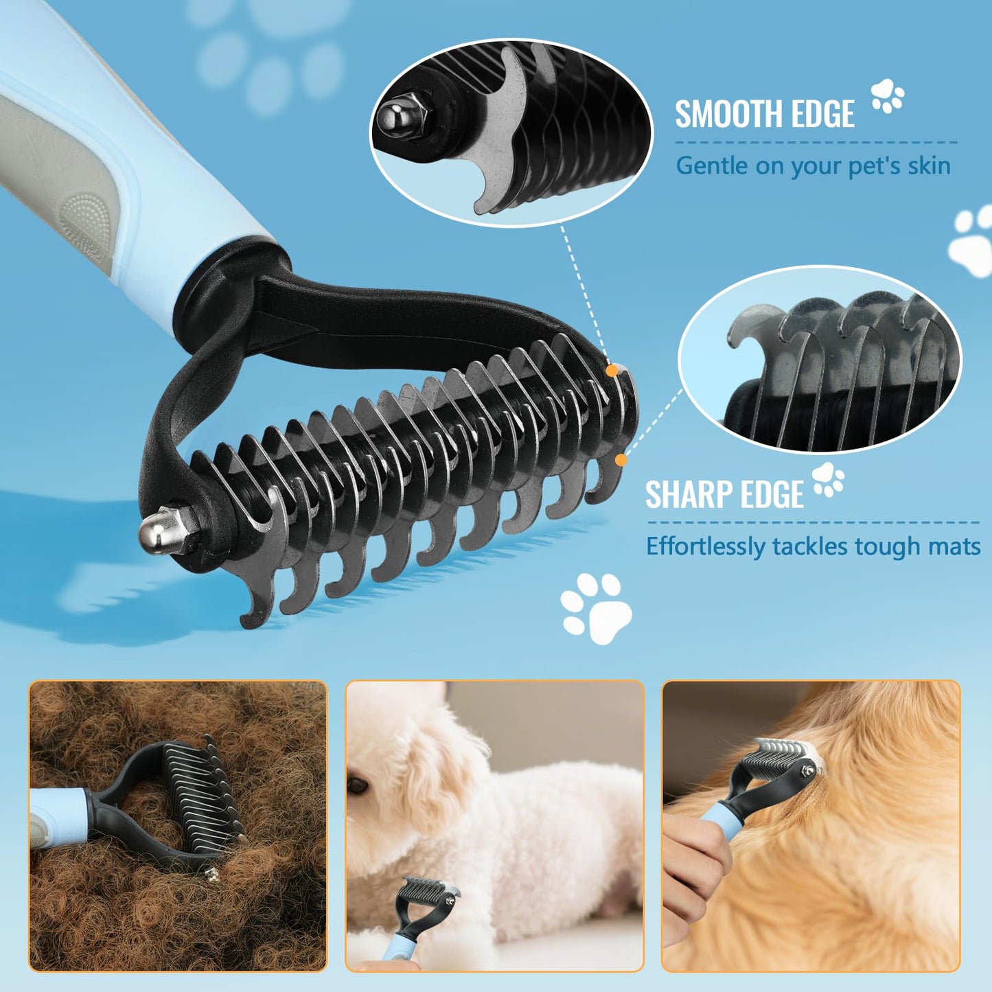 Pjordo 8 in-1 Dog Grooming Kit - Supplies for Short and Long Hair Dogs & Cats, Dog Brushes for Grooming, Dematting Comb for Pet, Bath Brush, Flea Comb, Pet Donditioner, Set in Blue