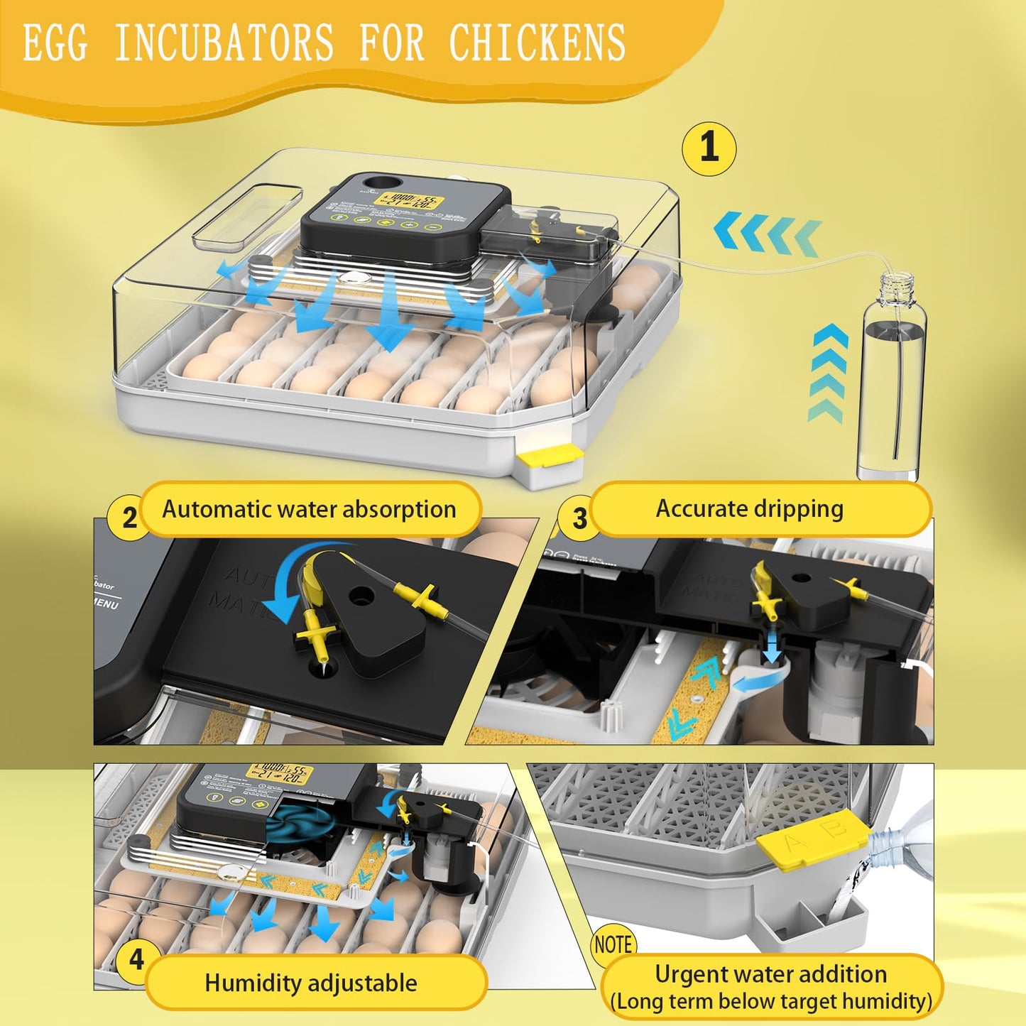 Incubators for Hatching Eggs 48 Egg Incubator with Automatic Turning and Humidity Control for Chicken Duck, Egg Candler for Chicken Eggs Goose Incubator Duck Quail Chick for Hatching Poultry (Grey)