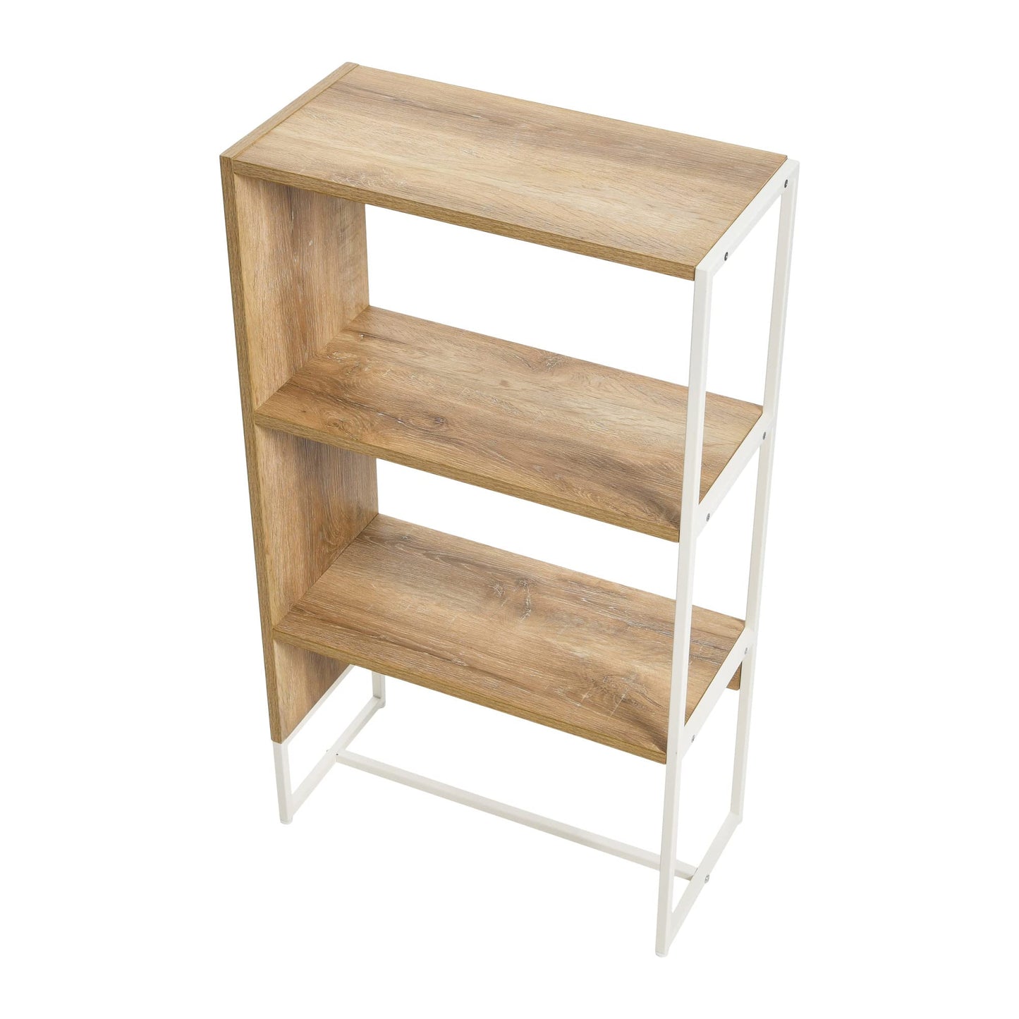 Household Essentials Wrap 3 Shelf Open Storage Bookshelf Coastal Oak Rustic Wood Grain and White Metal