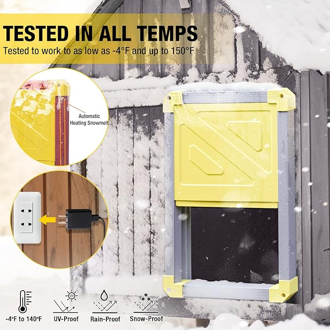 Automatic Chicken Coop Door Opener with Heating and Anti-Pinch Function Solar Powered Auto Chicken House Run Door (Yellow&Grey)