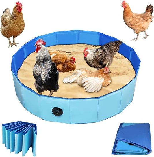 Chicken Dust Bath Chicken Coop Cleaning Container Dust Bath Ultra Tough Composite Fabric Foldable Design Essential Chicken Coop Accessories (32'' D * 8'' H)