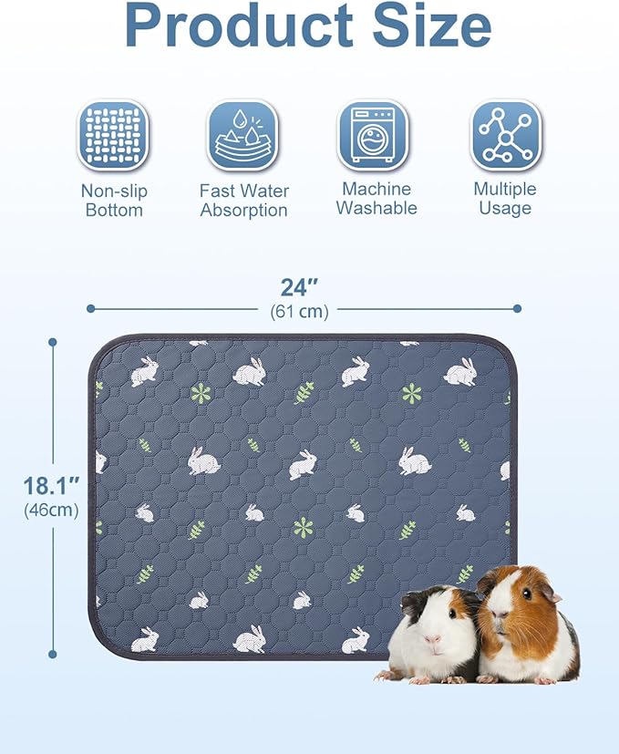 4 Pack 24 x 18 Inch Guinea Pig Cage Absorbent Liner Reusable Waterproof Super Absorbent Guinea Pig Urine Pad Non-Slip Mat for Small Animals Rabbit Hamster Rat. Washable Guinea Pig Bedding