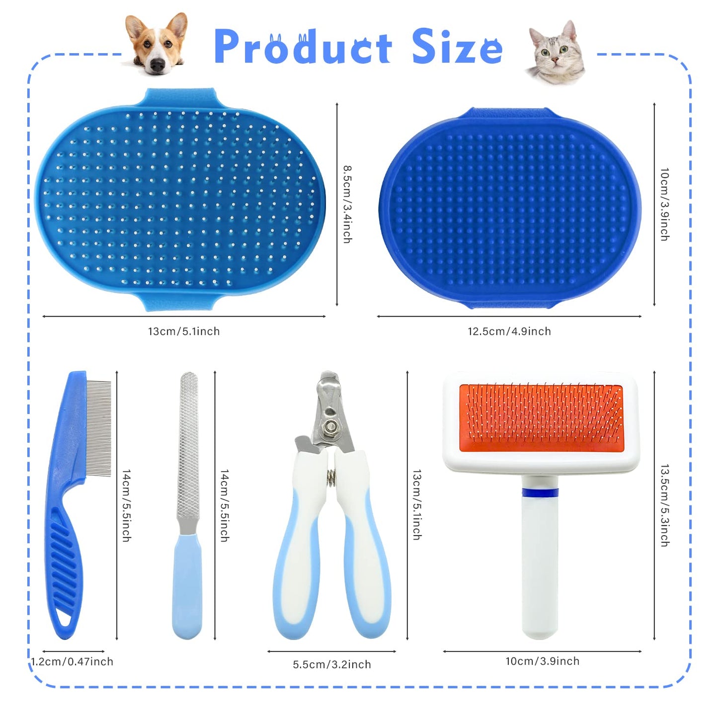 Pet Grooming Kit with Slicker Brush Bath Massage Glove Brush Pet Shedding Comb Nail Clipper Trimmer 6 Piece Set for Rabbit Kitten Guinea Pig Cat Chinchilla Ferret Small Animals