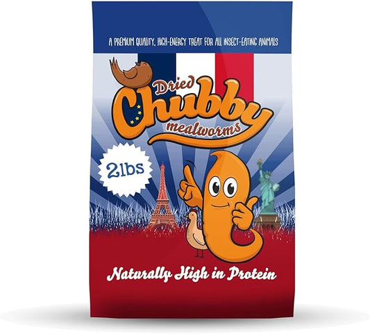 Chubby Dried Mealworms 8 Lbs - Grown in The EU - Non-GMO Mealworms for Chicken & Birds - Chicken Feed Treats for Laying Hens (8 Lb)