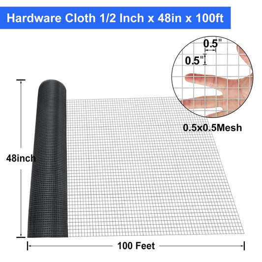 Land Guard Hardware Cloth 1/2 inch 48inx100.1ft PVC Vinyl Coated 19 Gauge Square Chicken Wire Fence Mesh Roll Raised Garden Bed Plant Supports Poultry Netting Cage Snake Fence…
