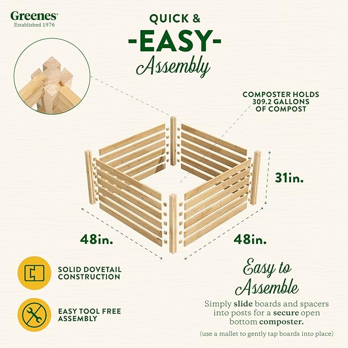 Greenes Fence Cedar Wood Composter, 23.25 Cu ft / 173.92 gallons - Made in USA with North American Cedar
