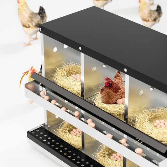 Chicken Nesting Box 6 Compartment for Chicken Coop - Heavy Duty Galvanized Steel Wall Mount with Vented Design & Removable Mats (31.9" L)