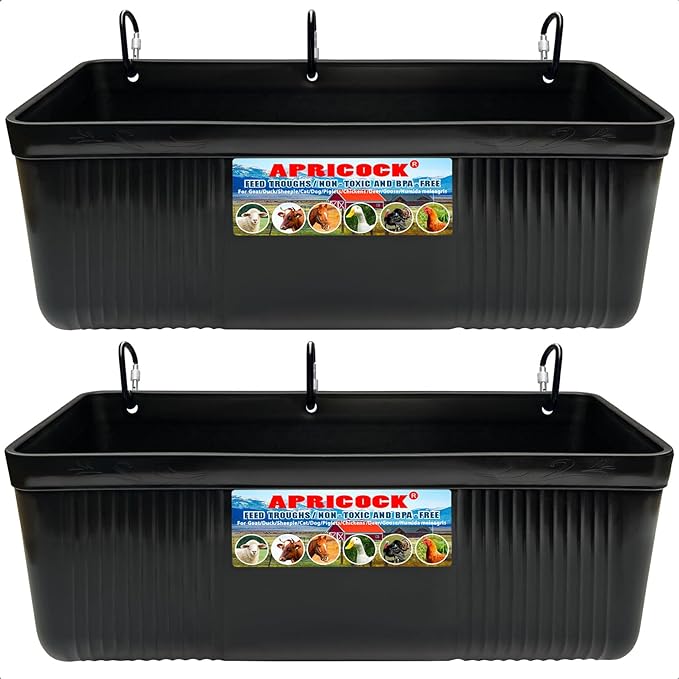 Large Feed Trough and Goat Feeder - 2 Pack Hanging Feeder with Clips, Waterer Bucket, Fence Feed Trough, Goat Supplies, 10 Quart