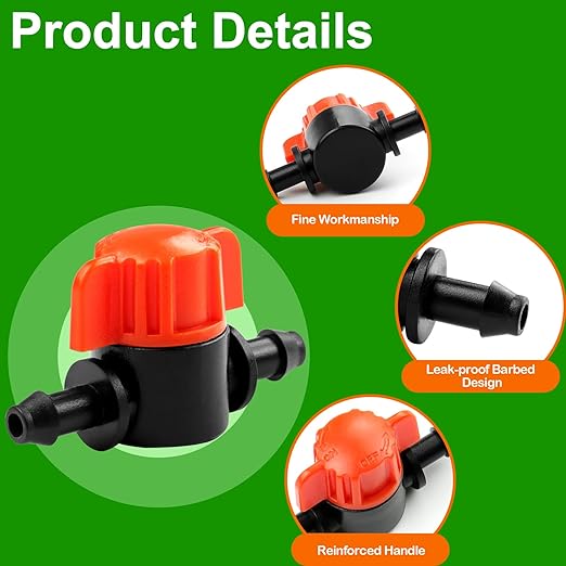 JAYEE 30Pcs Drip Irrigation 1/4 inch Barbed Valve, Drip Line Parts 1/4" Shut Off Valve Fits for 1/4 Inch Drip Irrigation Tubing, Drip Irrigation Fittings Switch Valves for Drip or Sprinkler Systems